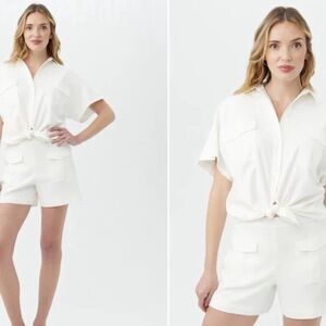 White Utility Pocket SHORT BARBONICI Trina Turk Linen Blend Jcrew Doen xs